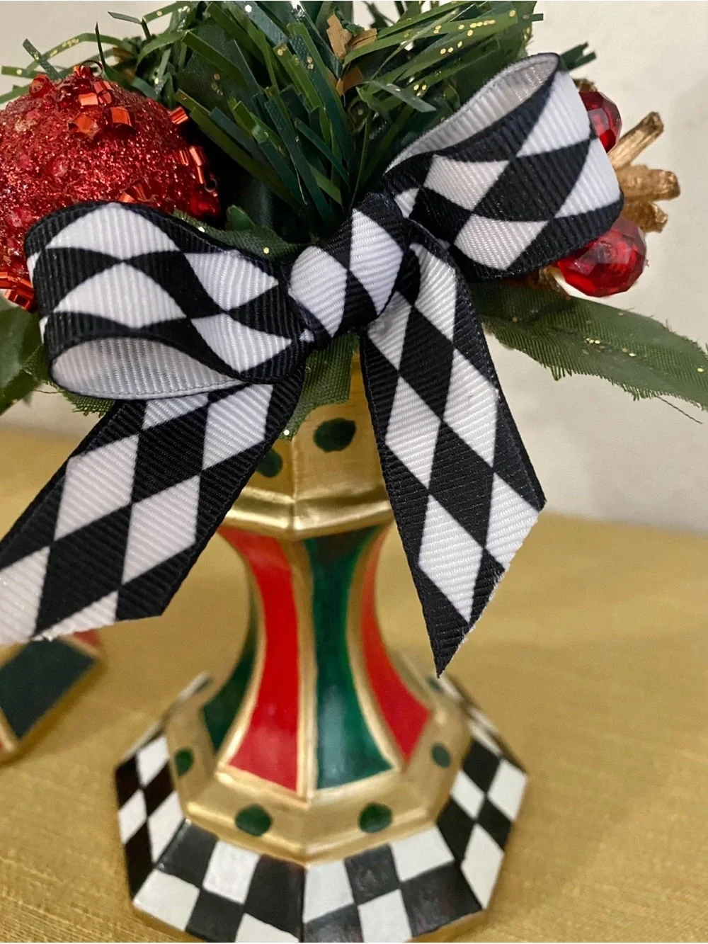 MacKenzie Childs inspired whimsical hand painted candlesticks with candles